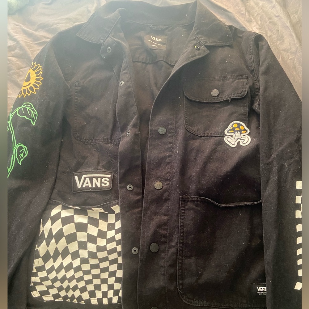 Never worn black Vans coat with cute patch and designs